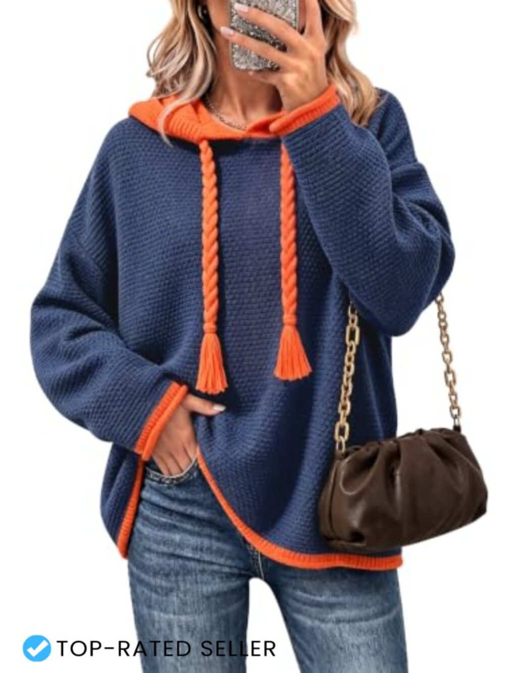 Womens Oversized Hoodie Sweater Cotton Acrylic Knit Pullover